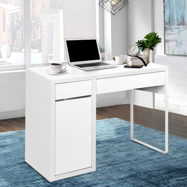Artiss Metal Desk With Storage Cabinets - White Artiss