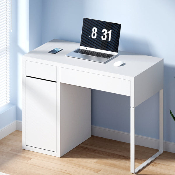 Artiss Metal Desk With Storage Cabinets - White Artiss