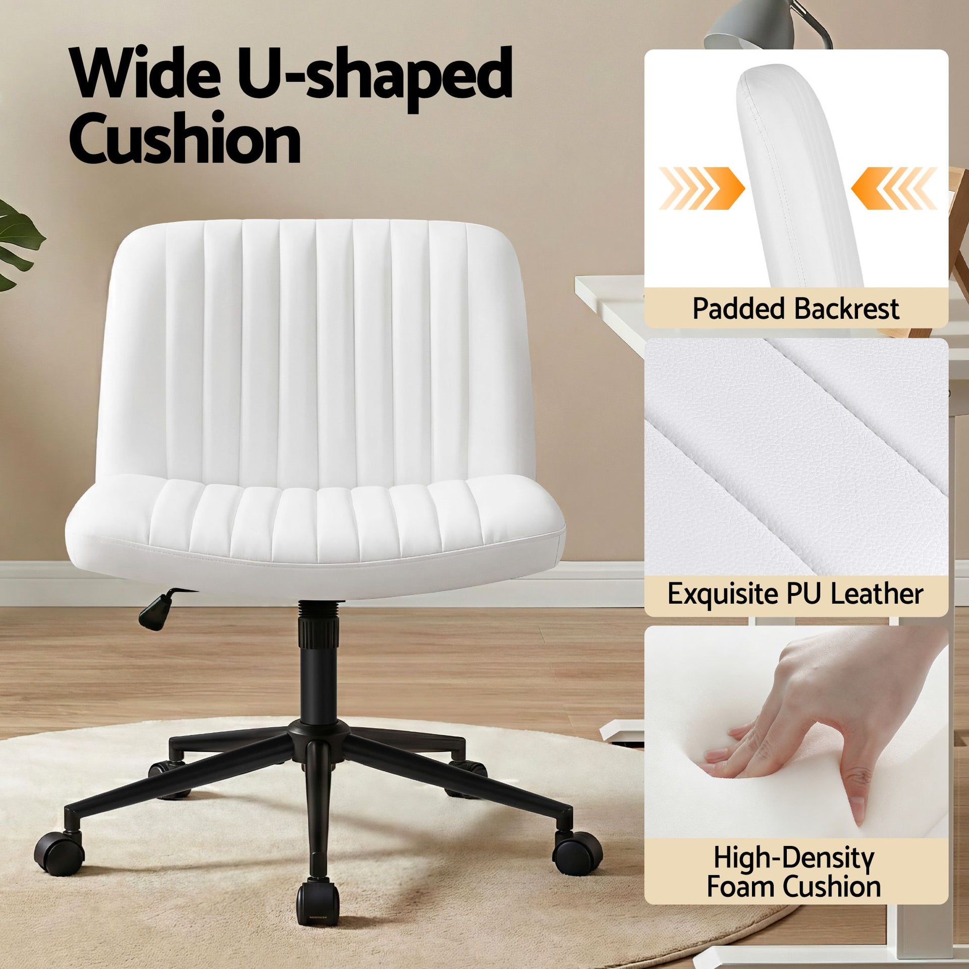 Artiss Office Desk & Chair Set 150cm Computer Desk with 6 Storage Shelves & Ergonomic Cross Legged Chair Armless Cross PU Leather Office Chair with Wheels Awezingly