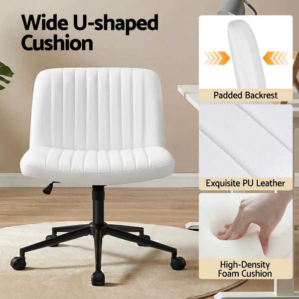 Artiss Office Desk & Chair Set 150cm Computer Desk with 6 Storage Shelves & Ergonomic Cross Legged Chair Armless Cross PU Leather Office Chair with Wheels Awezingly