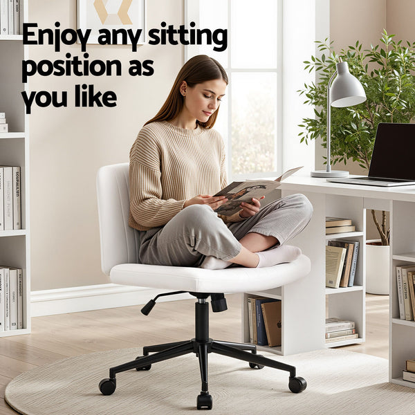 Artiss Office Desk & Chair Set 150cm Computer Desk with 6 Storage Shelves & Ergonomic Cross Legged Chair Armless Cross PU Leather Office Chair with Wheels Awezingly