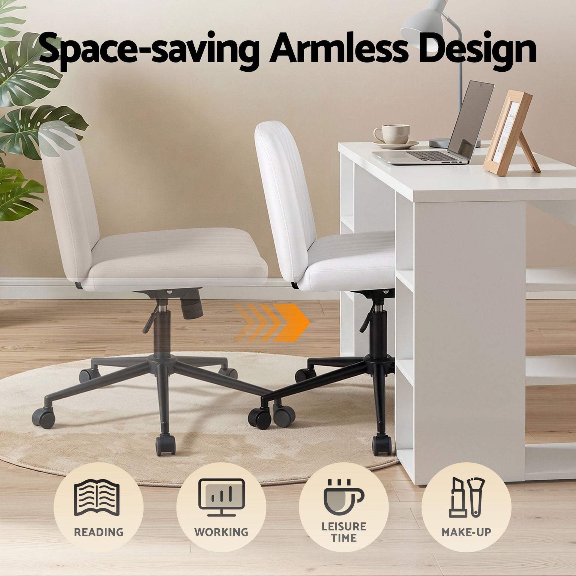 Artiss Office Desk & Chair Set 150cm Computer Desk with 6 Storage Shelves & Ergonomic Cross Legged Chair Armless Cross PU Leather Office Chair with Wheels Awezingly