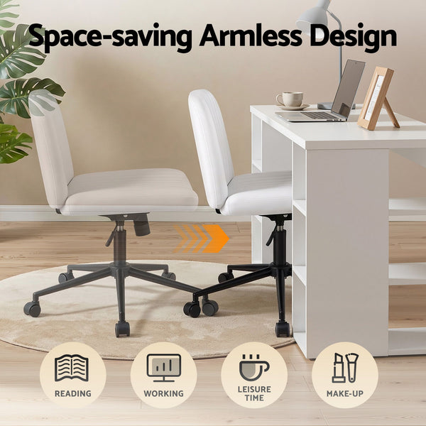 Artiss Office Desk & Chair Set 150cm Computer Desk with 6 Storage Shelves & Ergonomic Cross Legged Chair Armless Cross PU Leather Office Chair with Wheels Awezingly