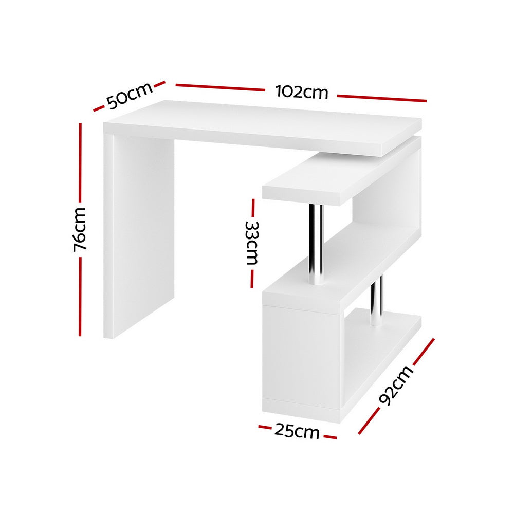 Artiss Rotary Corner Desk with Bookshelf - White Artiss