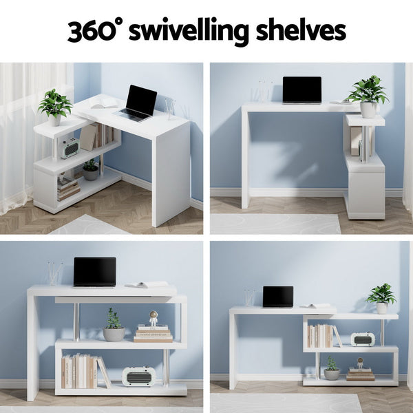 Artiss Rotary Corner Desk with Bookshelf - White Artiss