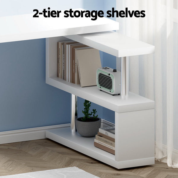 Artiss Rotary Corner Desk with Bookshelf - White Artiss