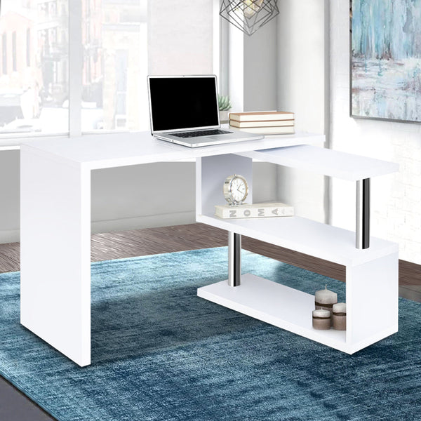 Artiss Rotary Corner Desk with Bookshelf - White Artiss