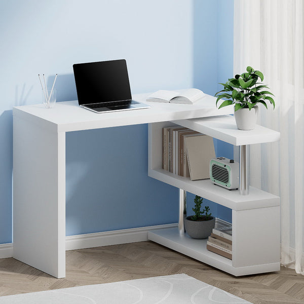 Artiss Rotary Corner Desk with Bookshelf - White Artiss