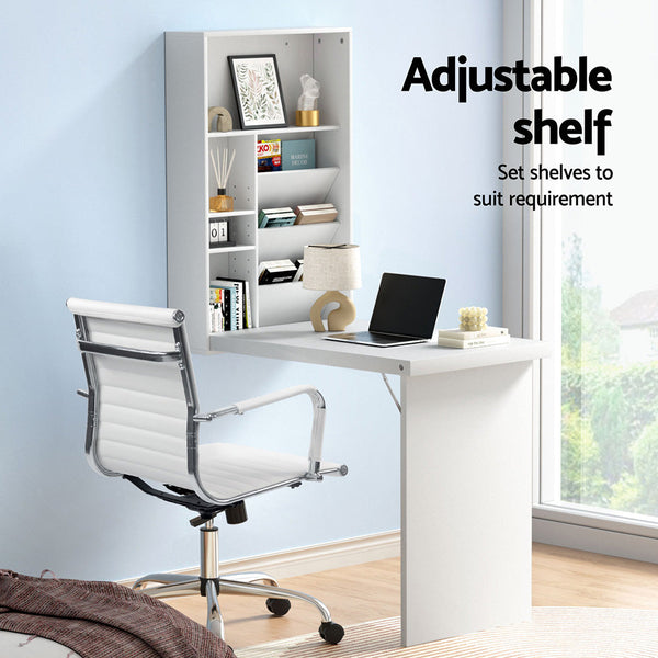 Artiss Computer Desk Office Chair Set PU Leather Wall Mount Foldable Table White Artiss