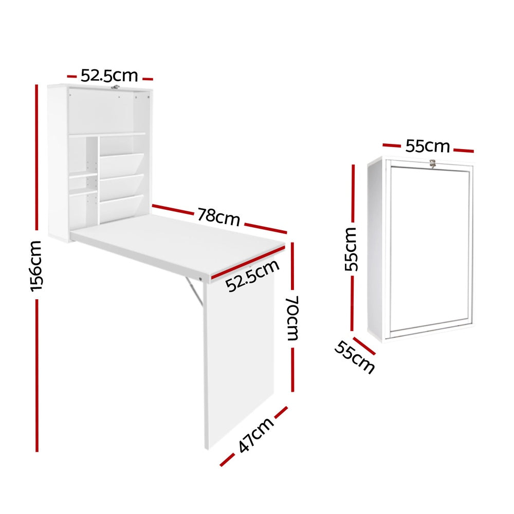 Artiss Foldable Desk with Bookshelf - White Artiss