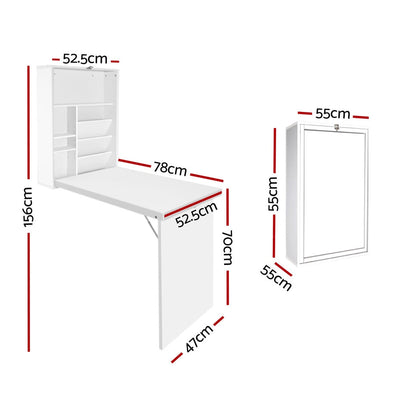 Artiss Foldable Desk with Bookshelf - White