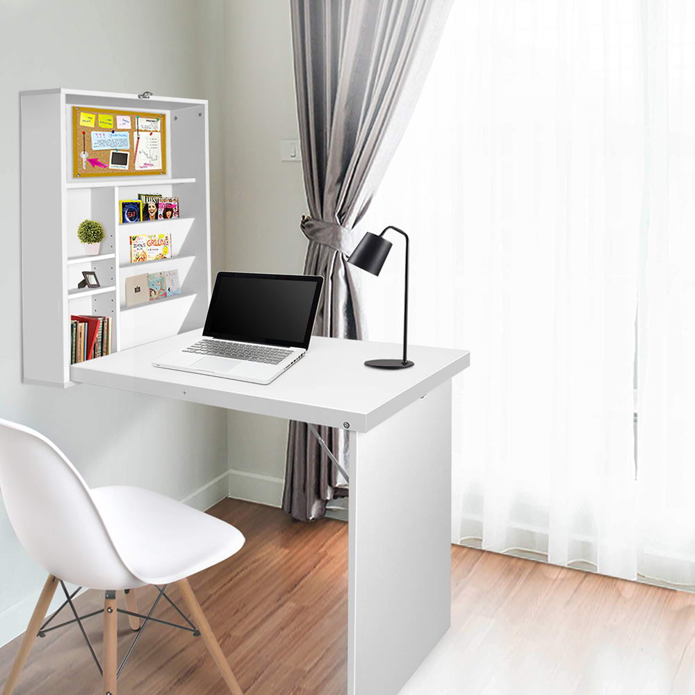 Artiss Foldable Desk with Bookshelf - White Artiss