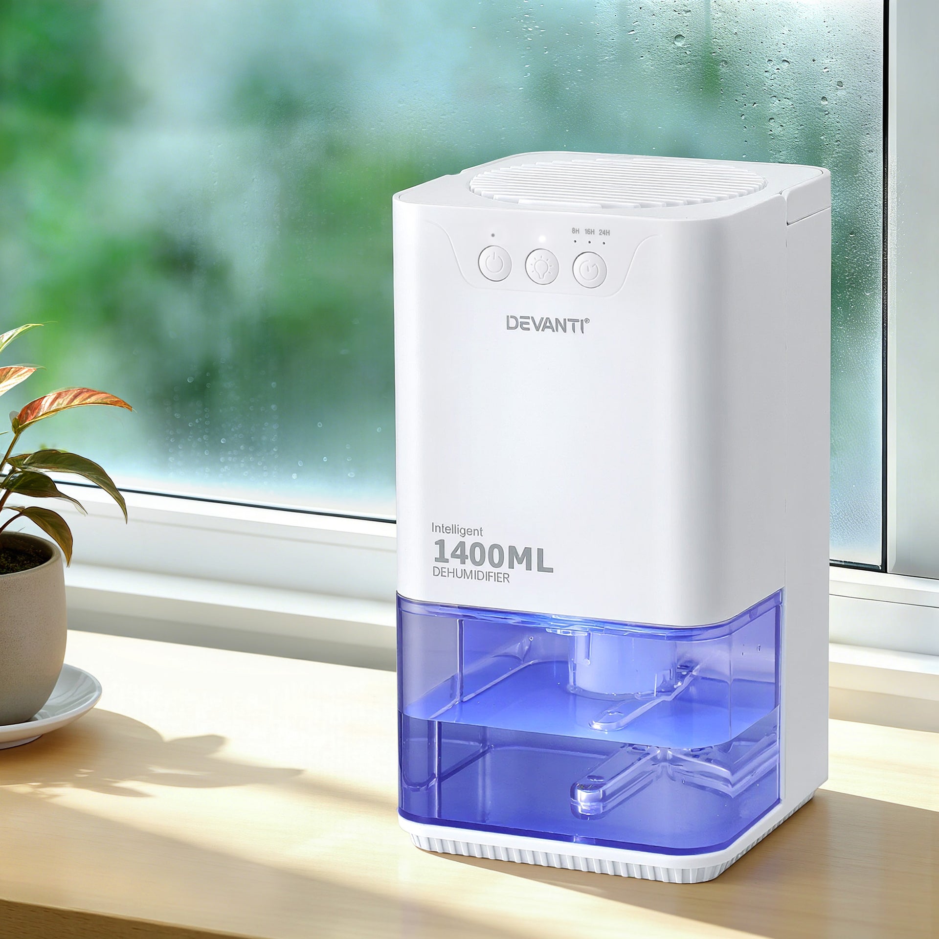 Devanti 1400ML Portable Dehumidifier Quiet Sleep Mode Timer Auto Off Bedroom White Awezingly