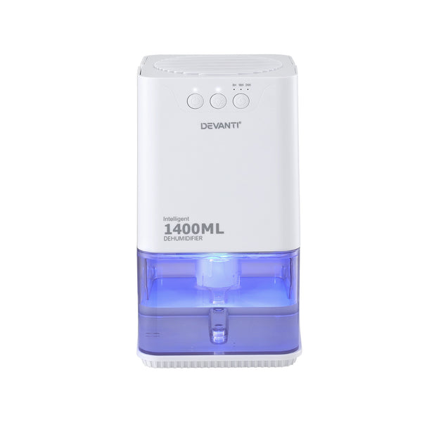 Devanti 1400ML Portable Dehumidifier Quiet Sleep Mode Timer Auto Off Bedroom White Awezingly