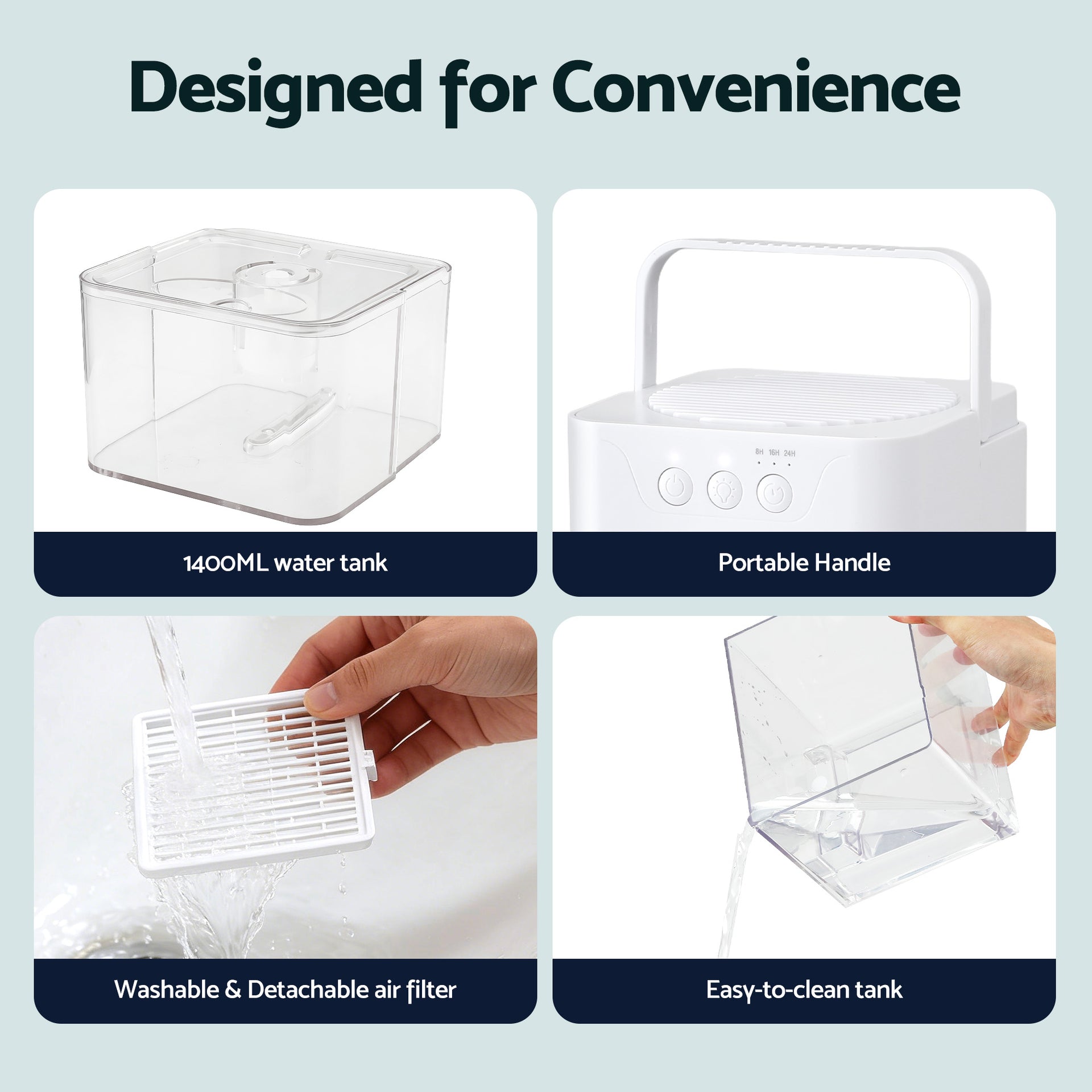 Devanti 1400ML Portable Dehumidifier Quiet Sleep Mode Timer Auto Off Bedroom White Awezingly