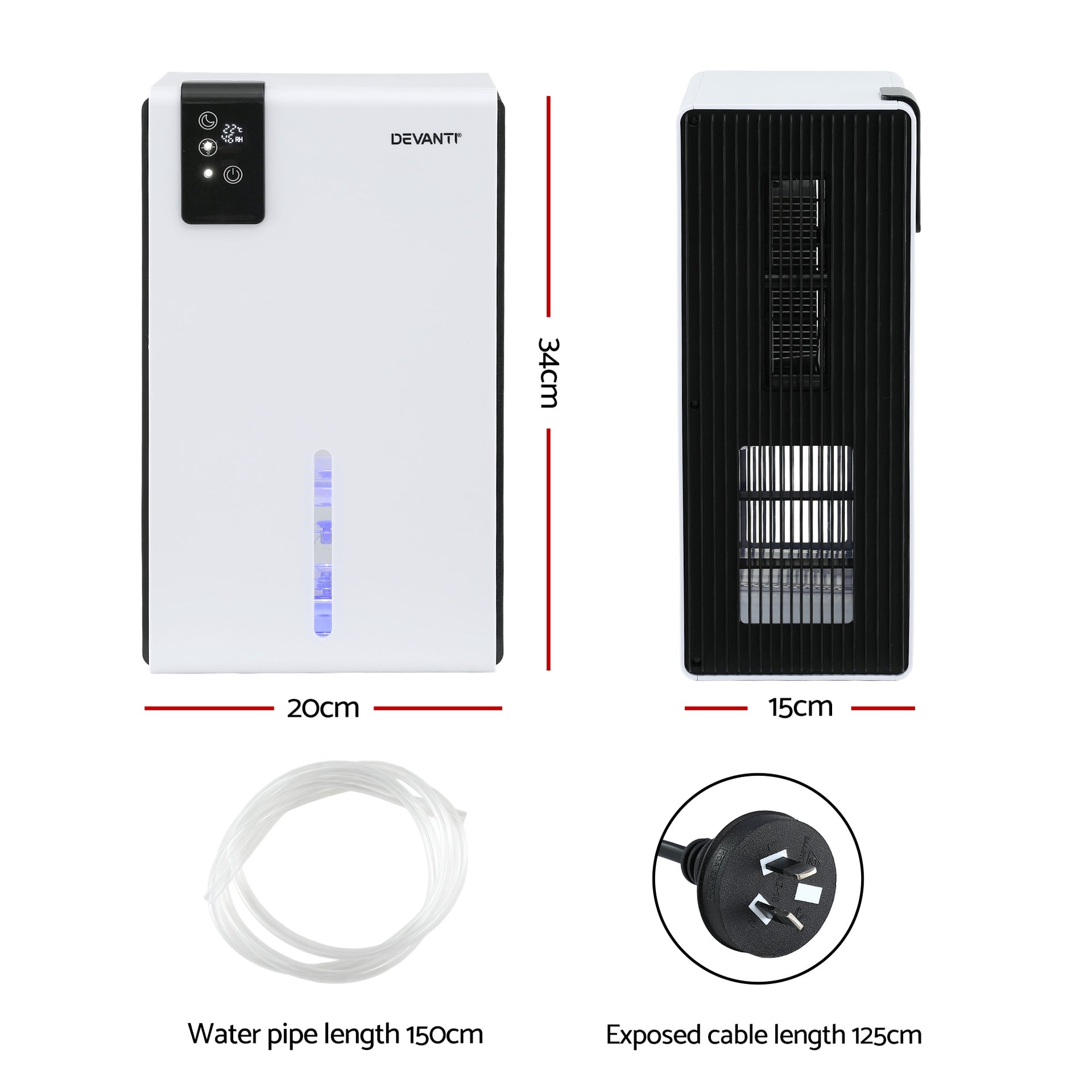 DEVANTI 2000ml Portable Dehumidifier Moisture Absorber Home Bedroom Quiet Remote Awezingly