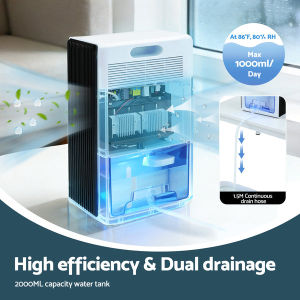 DEVANTI 2000ml Portable Dehumidifier Moisture Absorber Home Bedroom Quiet Remote Awezingly