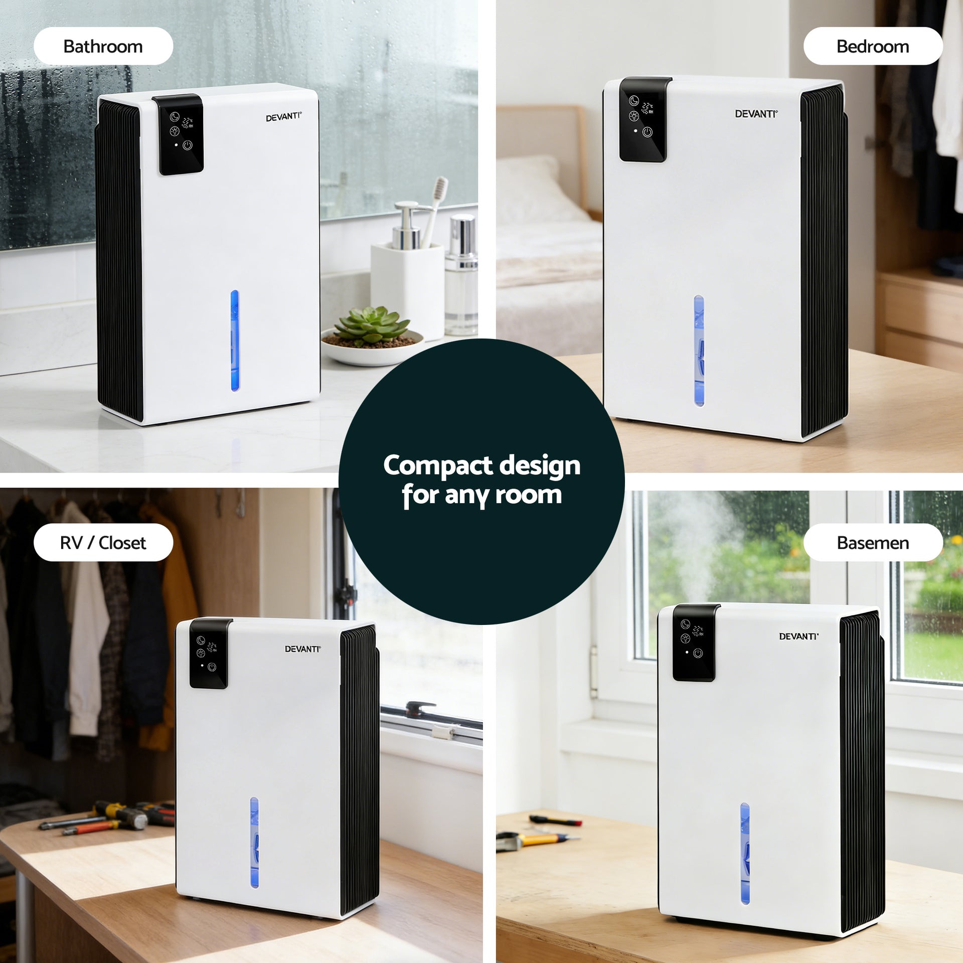 DEVANTI 2000ml Portable Dehumidifier Moisture Absorber Home Bedroom Quiet Remote Awezingly