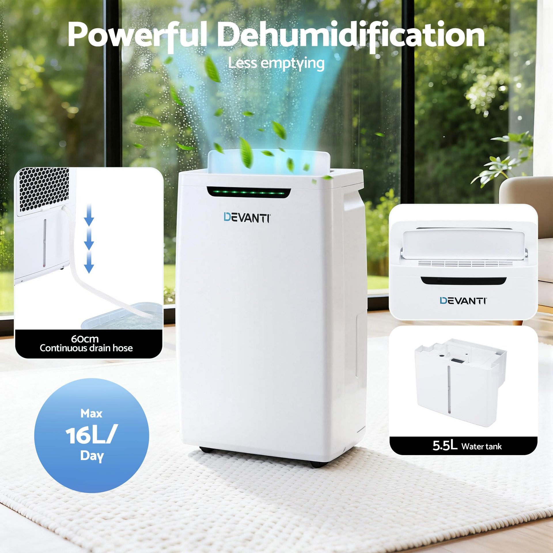 Devanti 16L Dehumidifier Portable Air Dryer Moisture Absorber 5.5L Water Tank Home Awezingly
