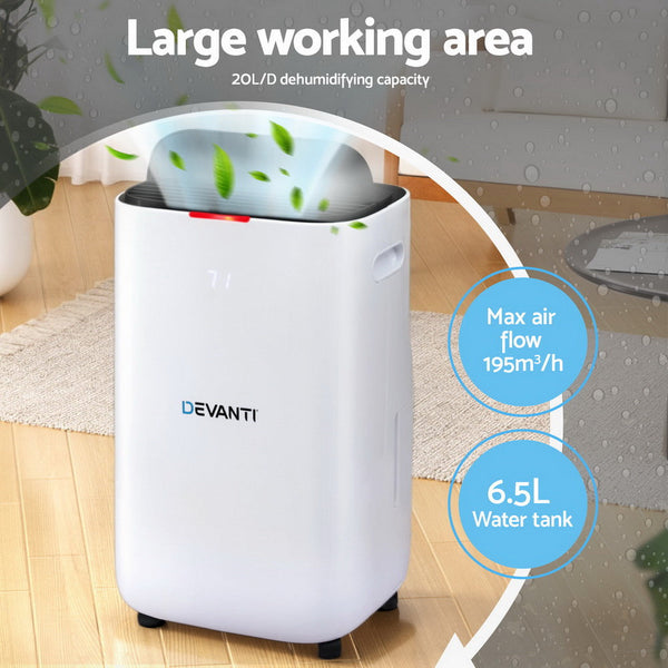 Devanti Dehumidifier 20L Air Purifier White Devanti