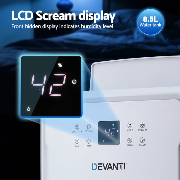 Devanti 50L/Day Dehumidifier Home Air Dryer Mould Moisture 8.5L Tank Awezingly