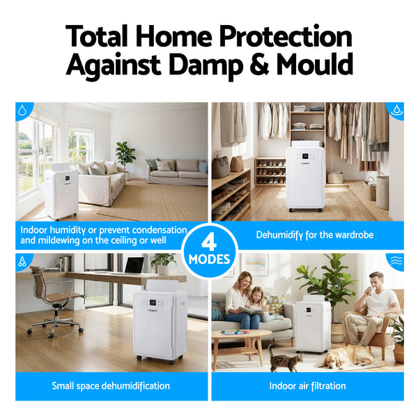 Devanti 50L/Day Dehumidifier Home Air Dryer Mould Moisture 8.5L Tank Awezingly