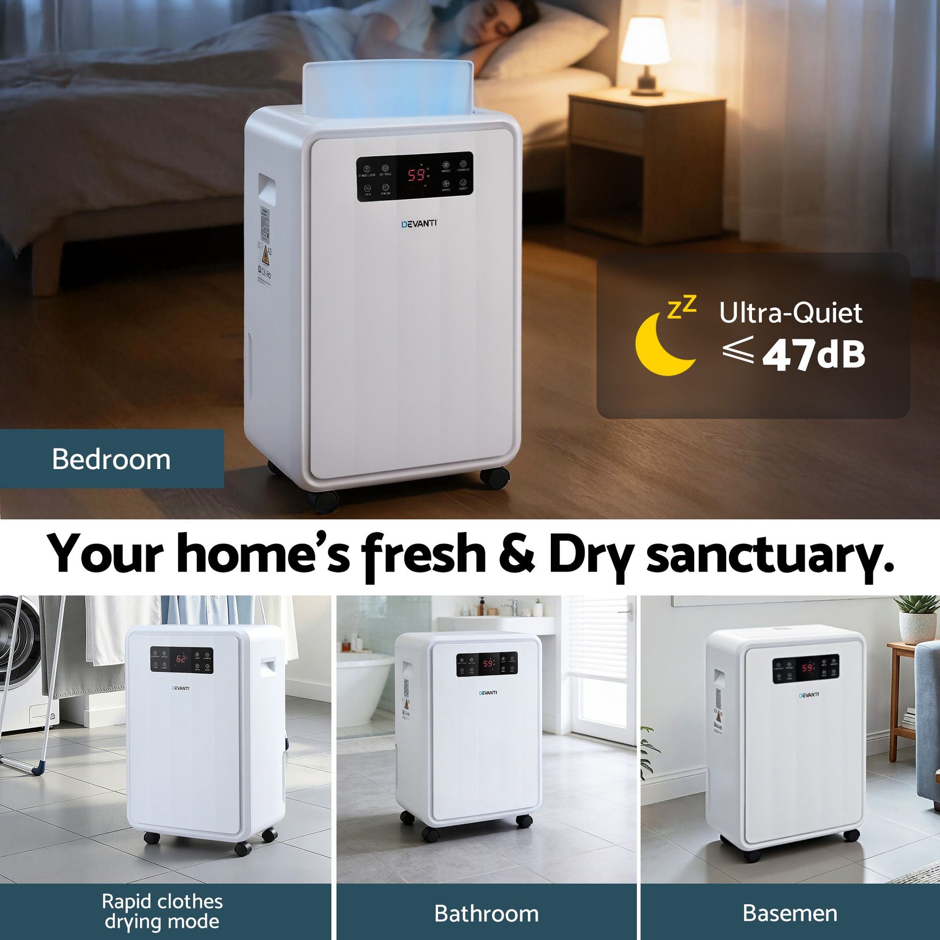 Devanti 70L Dehumidifier Commercial Moisture Absorber Air Dryer 8.5L Water Tank Awezingly
