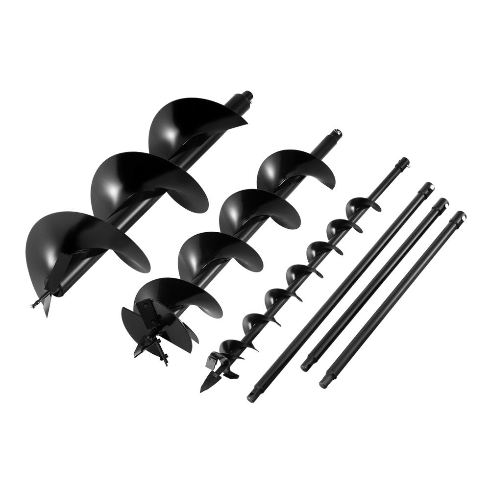 Giantz Post Hole Digger Auger Drill Bit Set 100mm 200mm 300mm Carbon Steel Black Awezingly