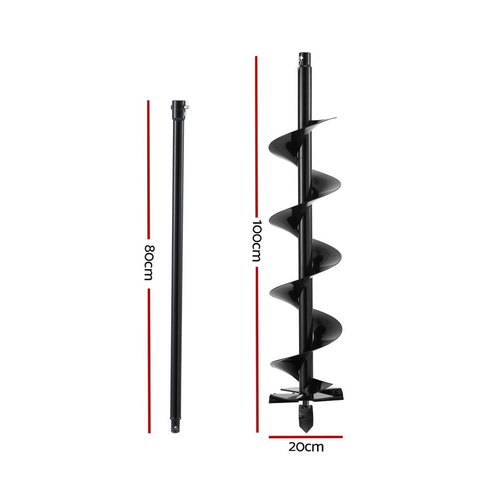 Giantz Post Hole Digger Auger Drill Bit 200mm with 80cm Extension Shaft Black Awezingly