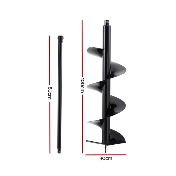 GIANTZ Post Hole Digger Auger Drill Bit 300mm with 80cm Extension Shaft Black Awezingly