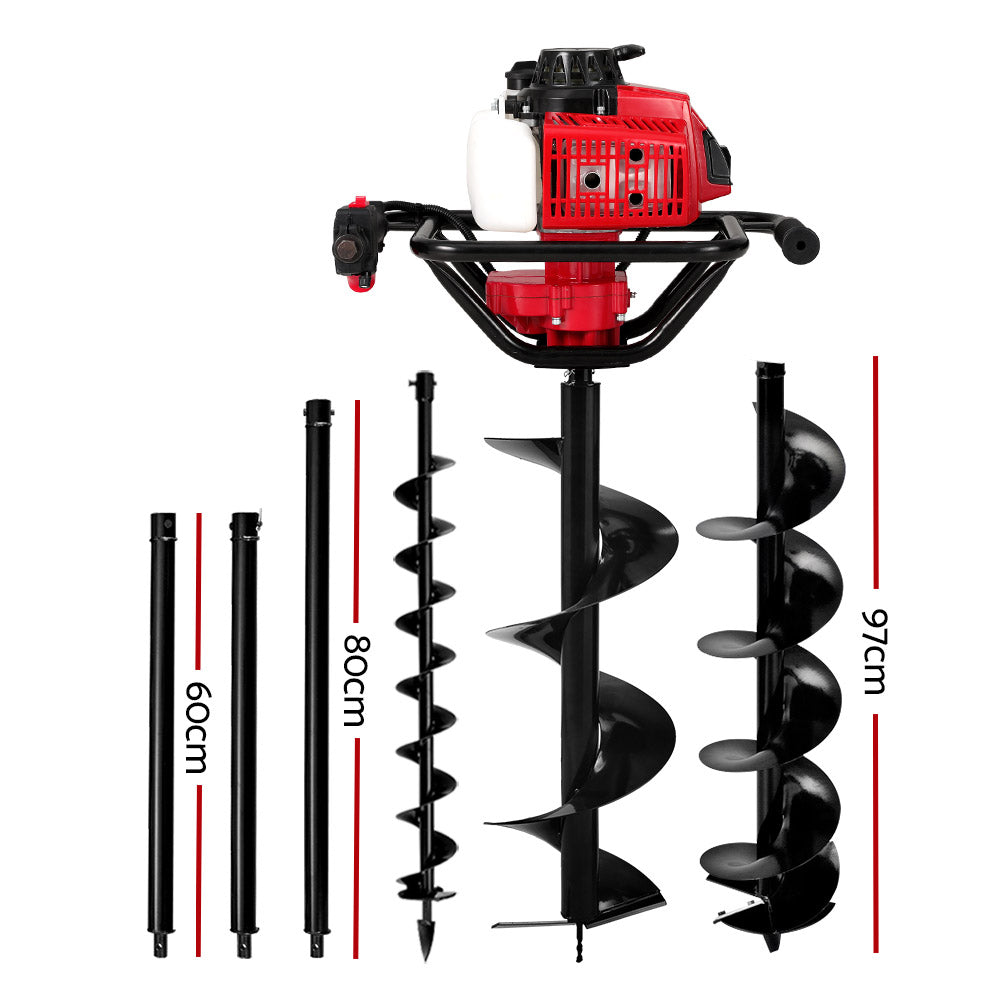 Giantz Post Hole Digger 92CC Petrol Motor Drill Extension Auger Bits Kits Giantz