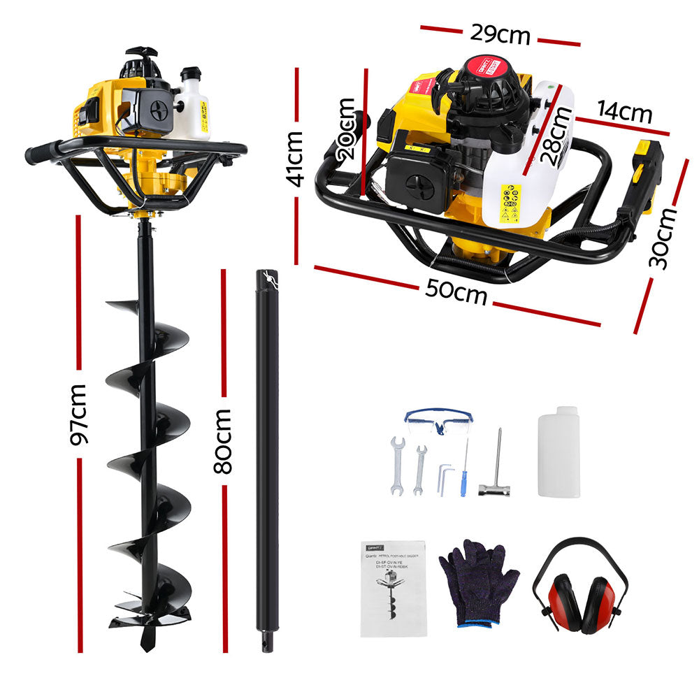 Giantz 82CC Post Hole Digger 200mm Petrol Drill Auger Extension Bits Giantz