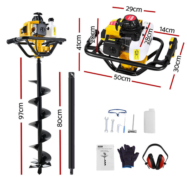 Giantz 82CC Post Hole Digger 200mm Petrol Drill Auger Extension Bits Giantz