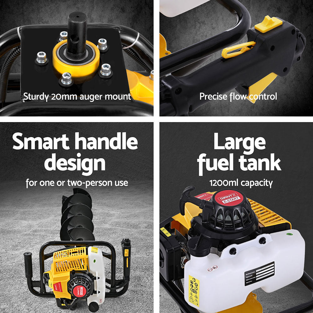 Giantz 82CC Post Hole Digger 200mm Petrol Drill Auger Extension Bits Giantz