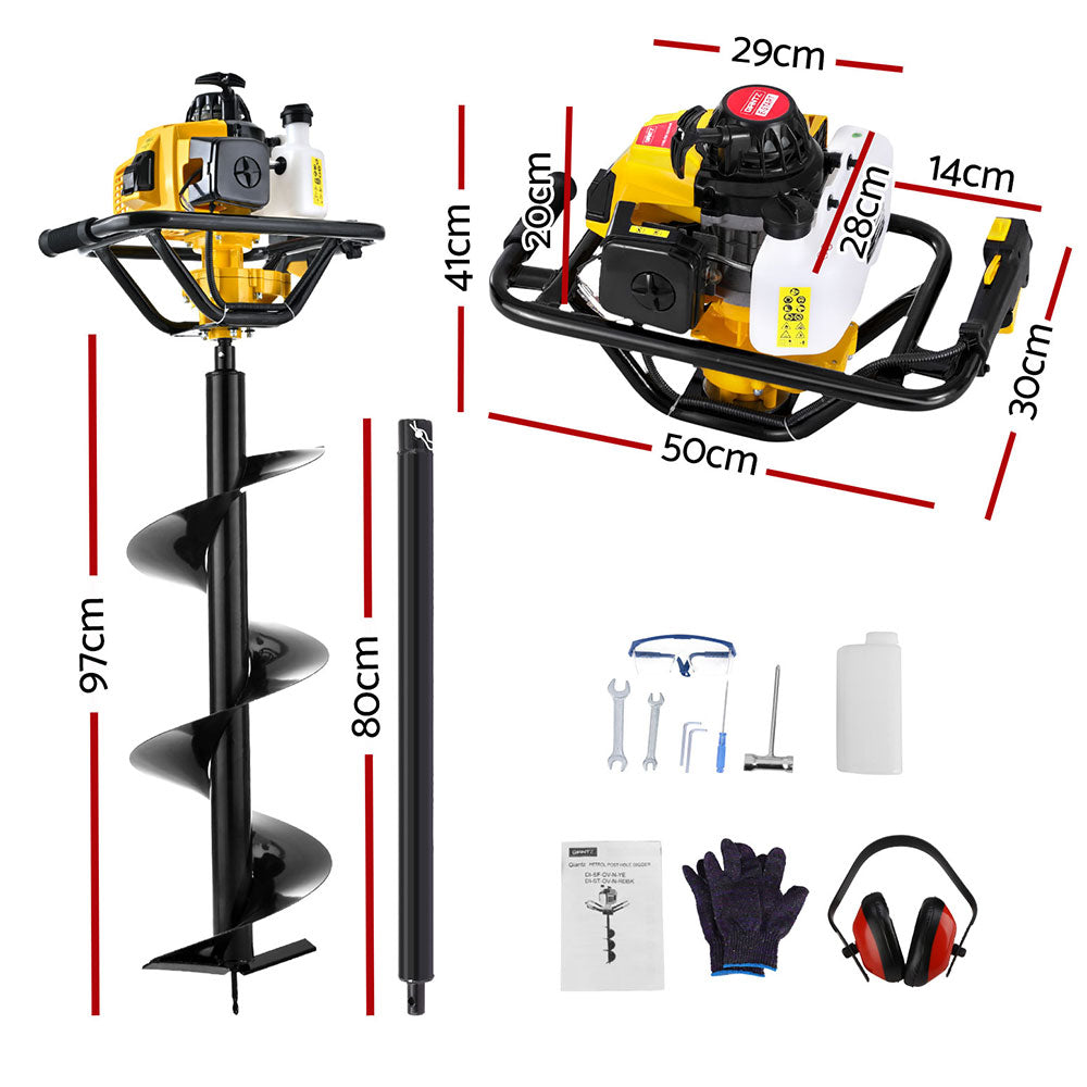 Giantz 82CC Post Hole Digger 300mm Petrol Drill Auger Extension Bits Giantz