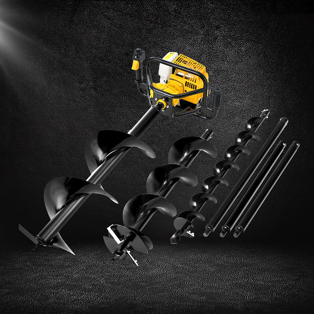 Giantz 82CC Post Hole Digger Petrol Motor Drill Extension Auger Bits Kits Giantz