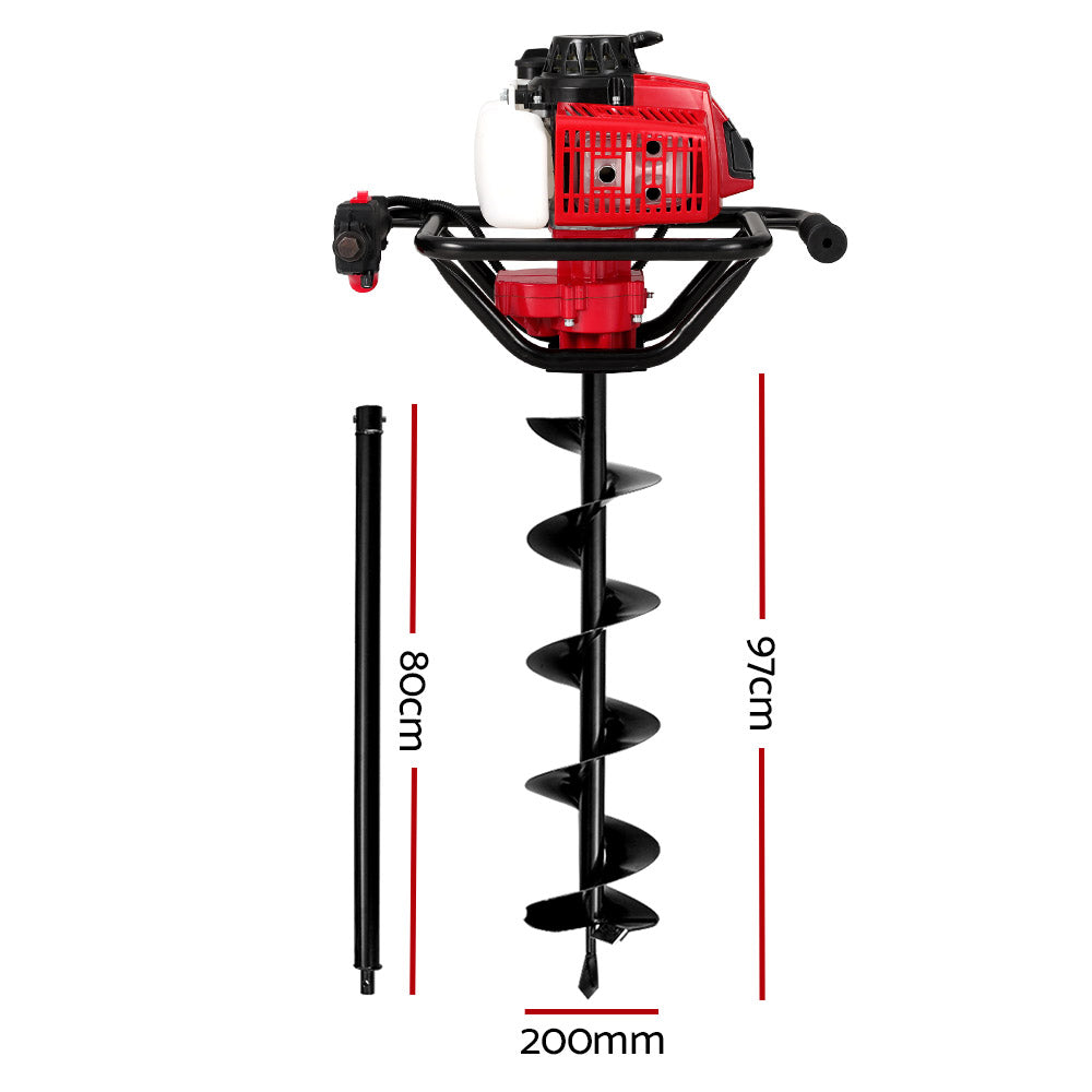 Giantz 80CC Post Hole Digger 200mm Petrol Drill Extension Auger Bits Giantz