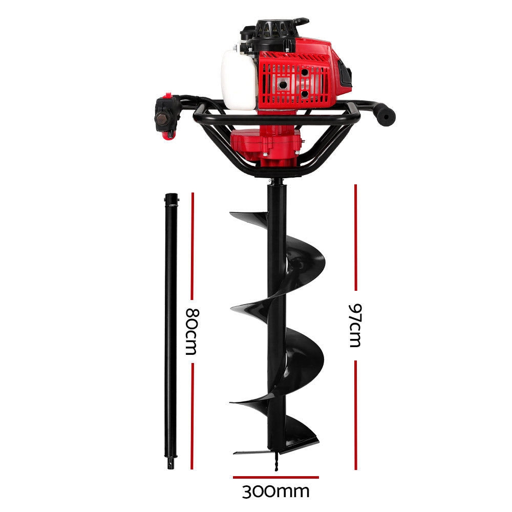 Giantz 80CC Post Hole Digger 300mm Petrol Drill Extension Auger Bits Giantz