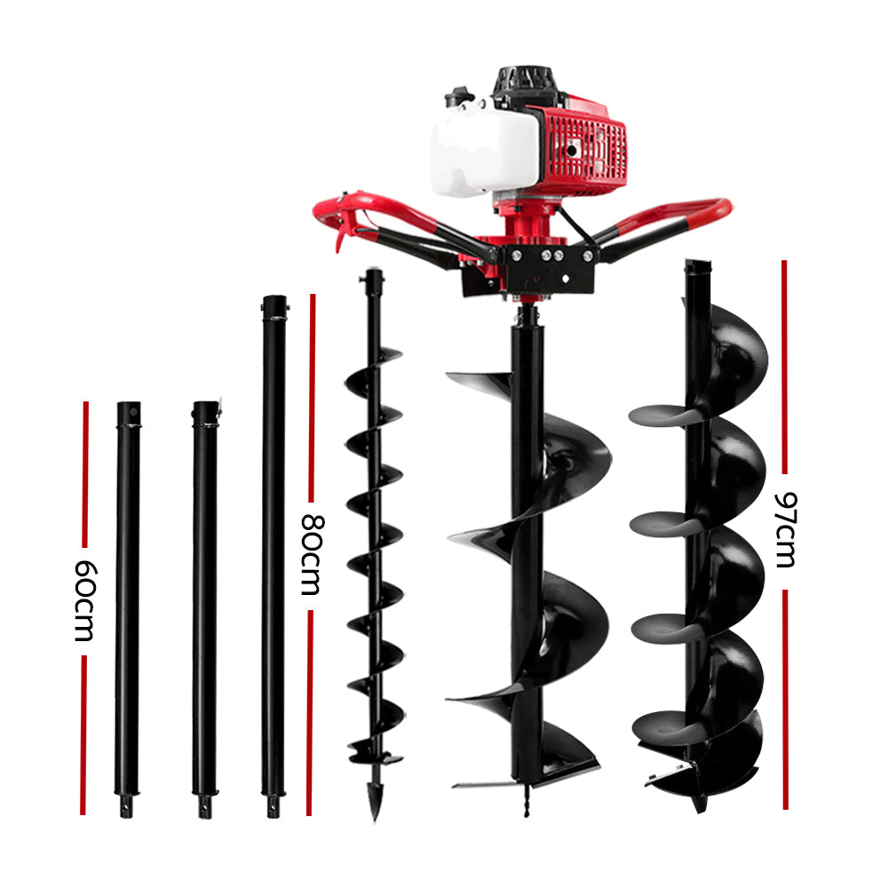 Giantz 80CC Post Hole Digger Petrol Motor Drill Extension Auger Bits Kits Giantz