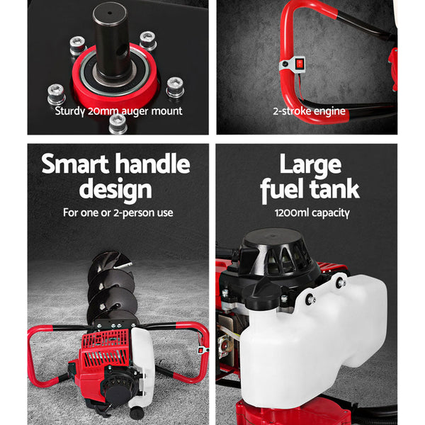 Giantz 80CC Post Hole Digger Petrol Motor Drill Extension Auger Bits Kits Giantz