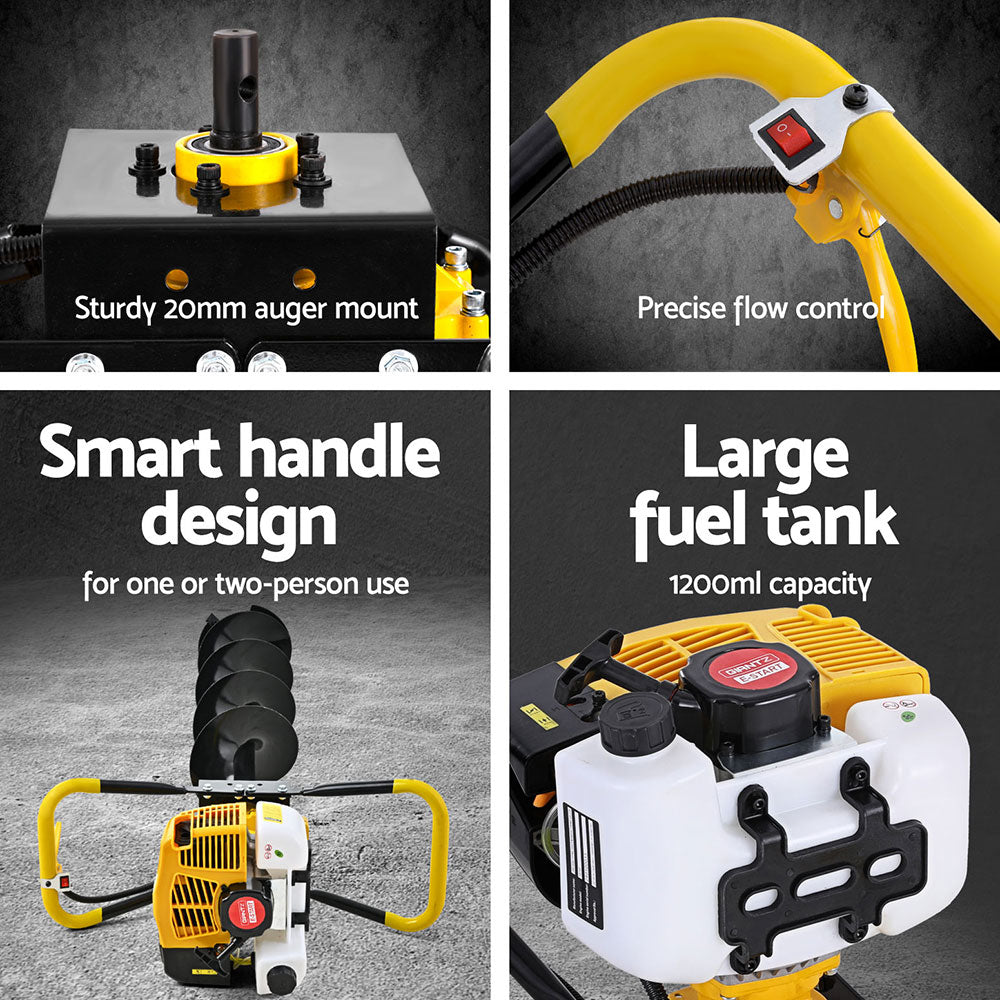 Giantz 74CC Post Hole Digger 200mm Petrol Drill Auger Extension Bits Giantz