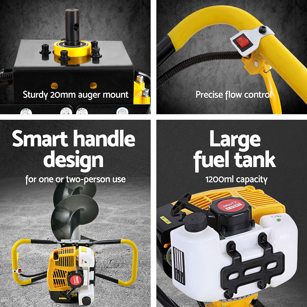 Giantz 74CC Post Hole Digger 300mm Petrol Drill Auger Extension Bits Giantz