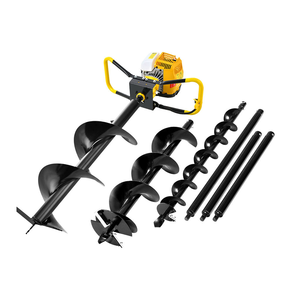 Giantz 74CC Post Hole Digger Petrol Motor Drill Extension Auger Bits Kits Giantz