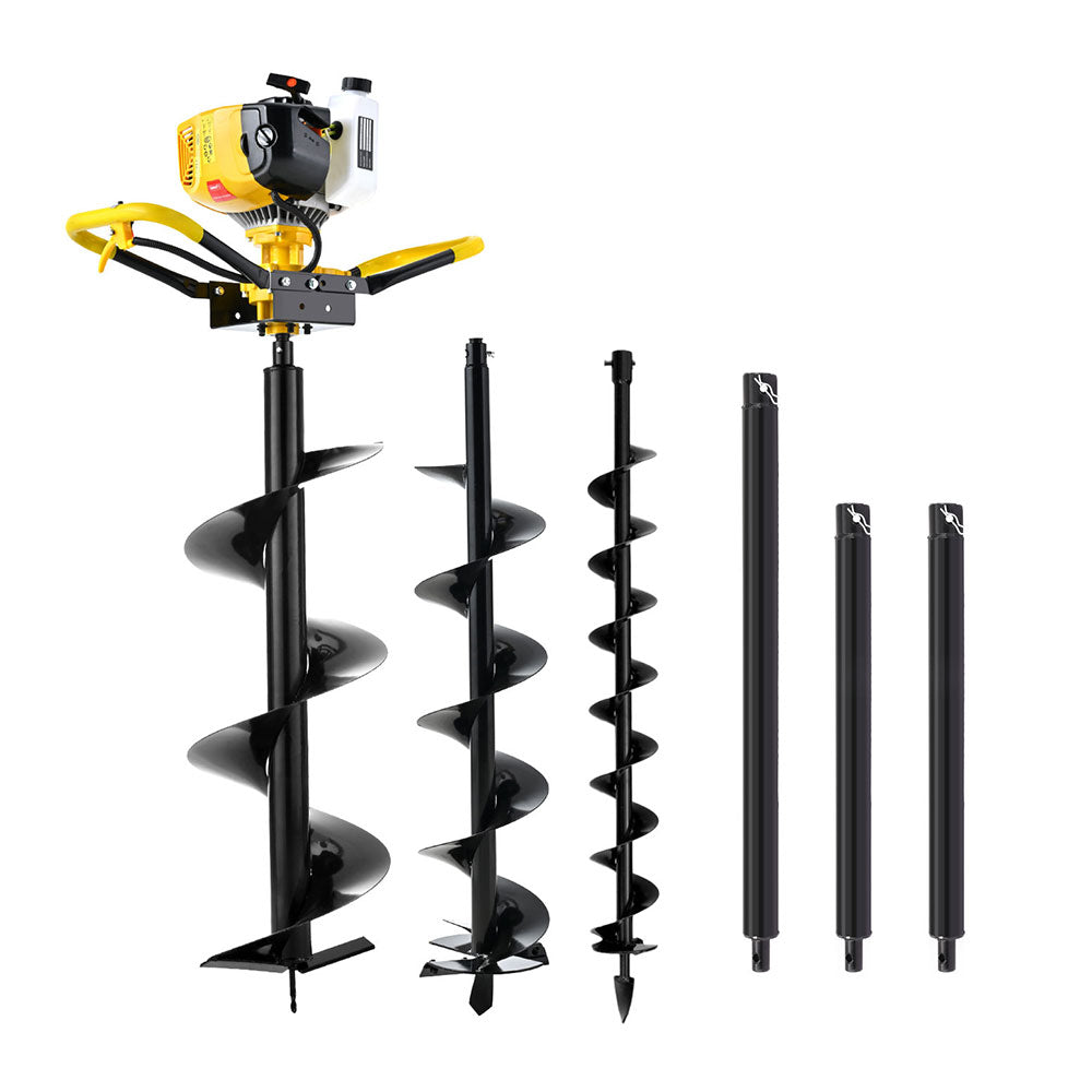 Giantz 74CC Post Hole Digger Petrol Motor Drill Extension Auger Bits Kits Giantz