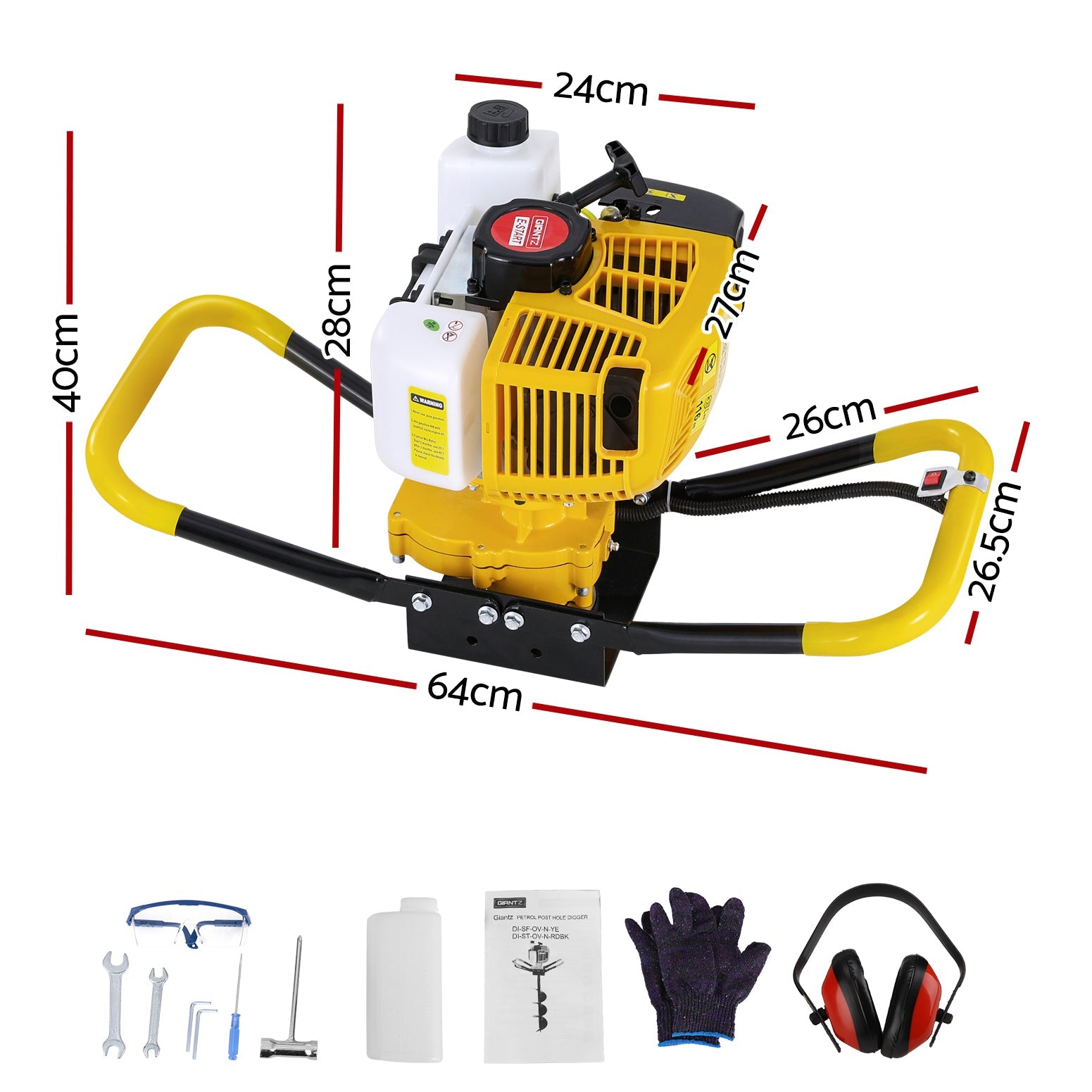 Giantz 74CC Post Hole Digger Motor Only Petrol Engine Yellow Does not apply