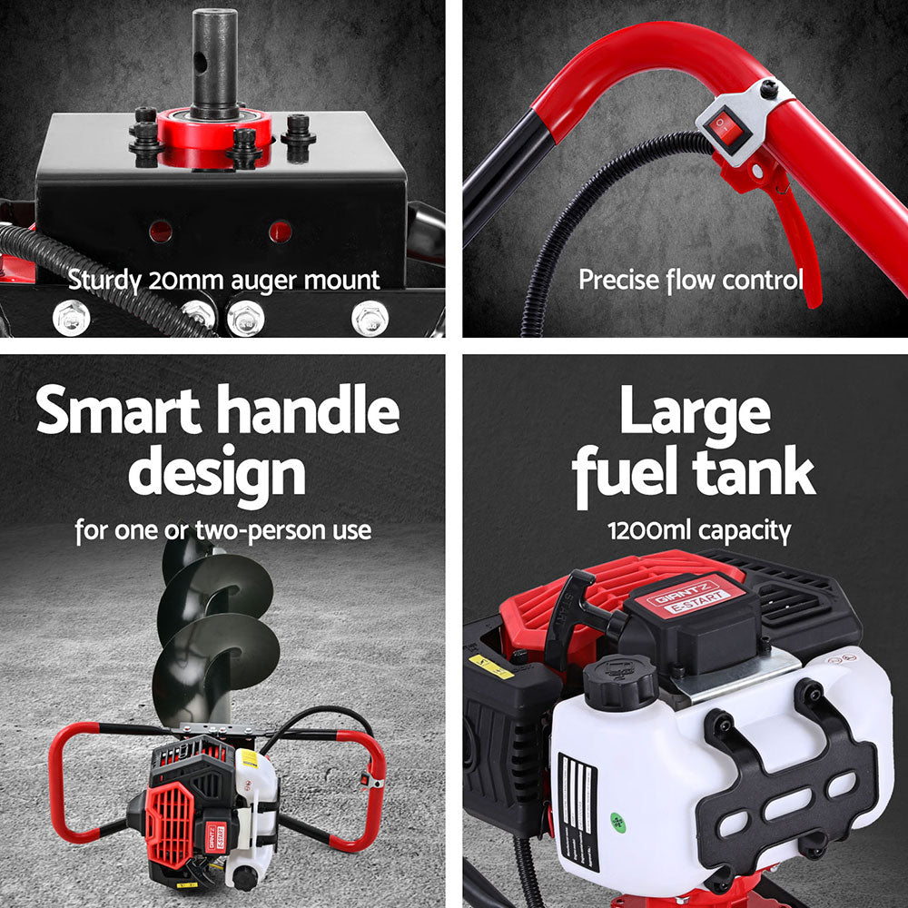 Giantz 65CC Post Hole Digger 300mm Petrol Drill Auger Extension Bits Giantz