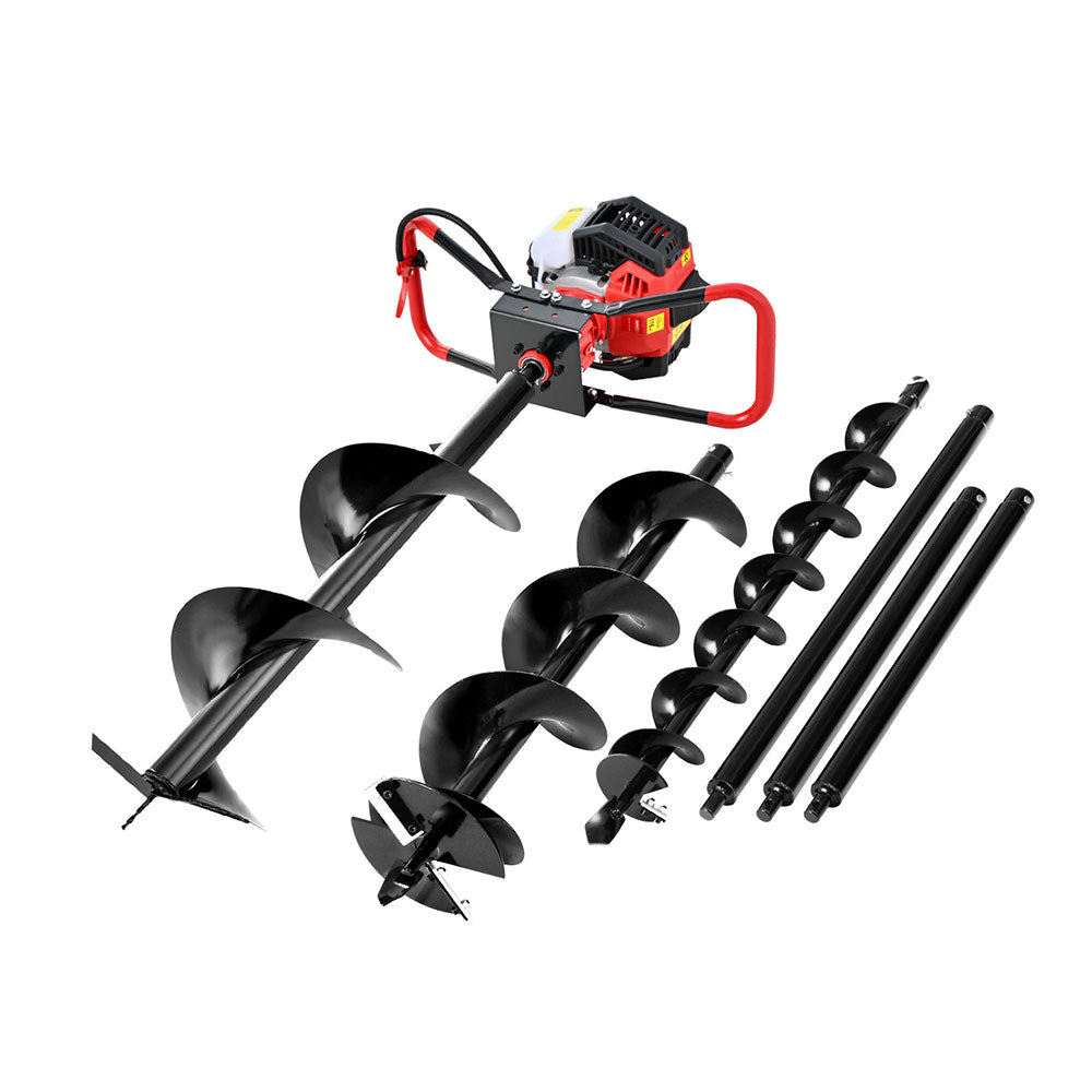 Giantz 65CC Post Hole Digger Petrol Motor Drill Extension Auger Bits Kits Giantz