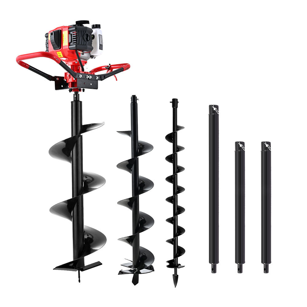Giantz 65CC Post Hole Digger Petrol Motor Drill Extension Auger Bits Kits Giantz