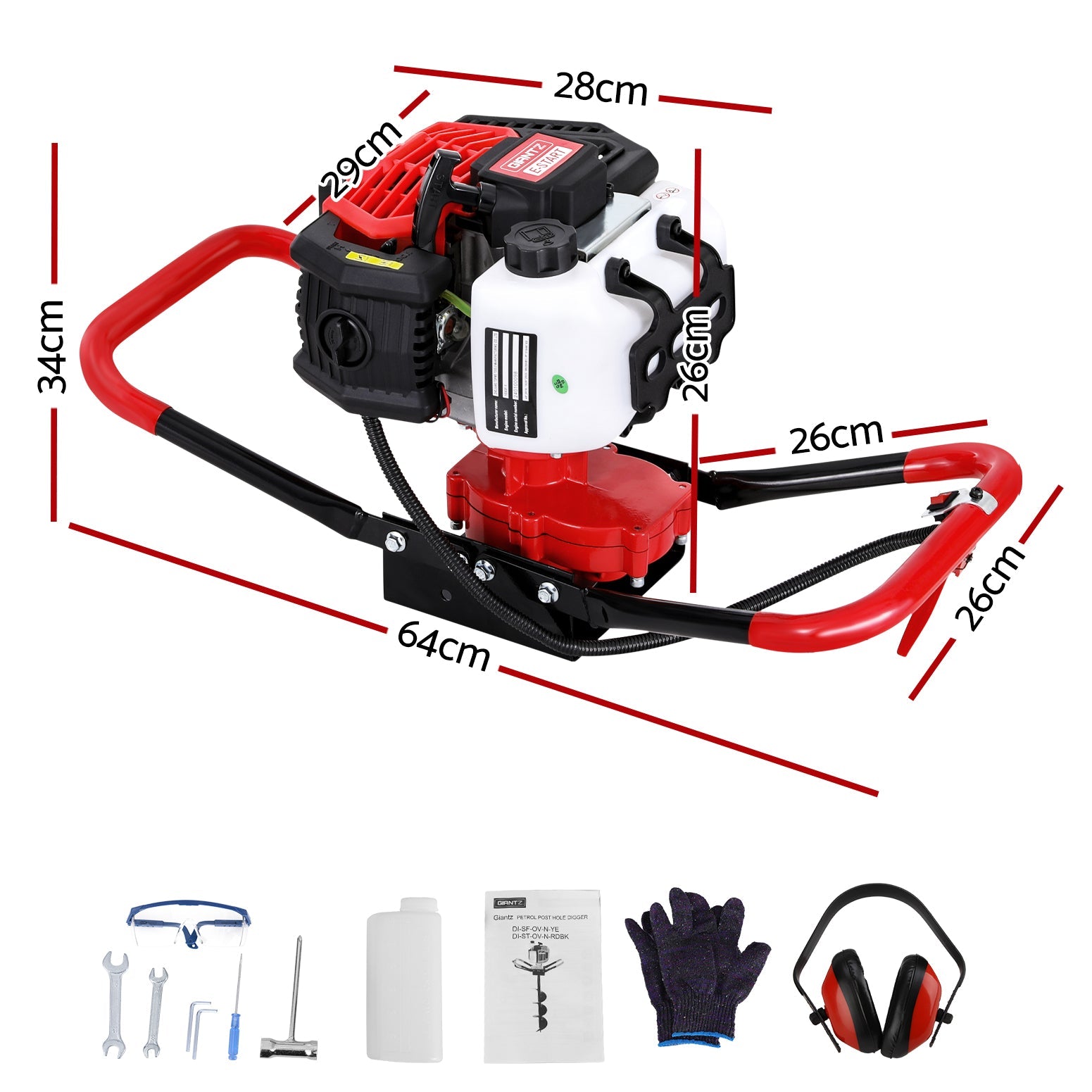 Giantz 65CC Post Hole Digger Motor Only Petrol Engine Red Does not apply