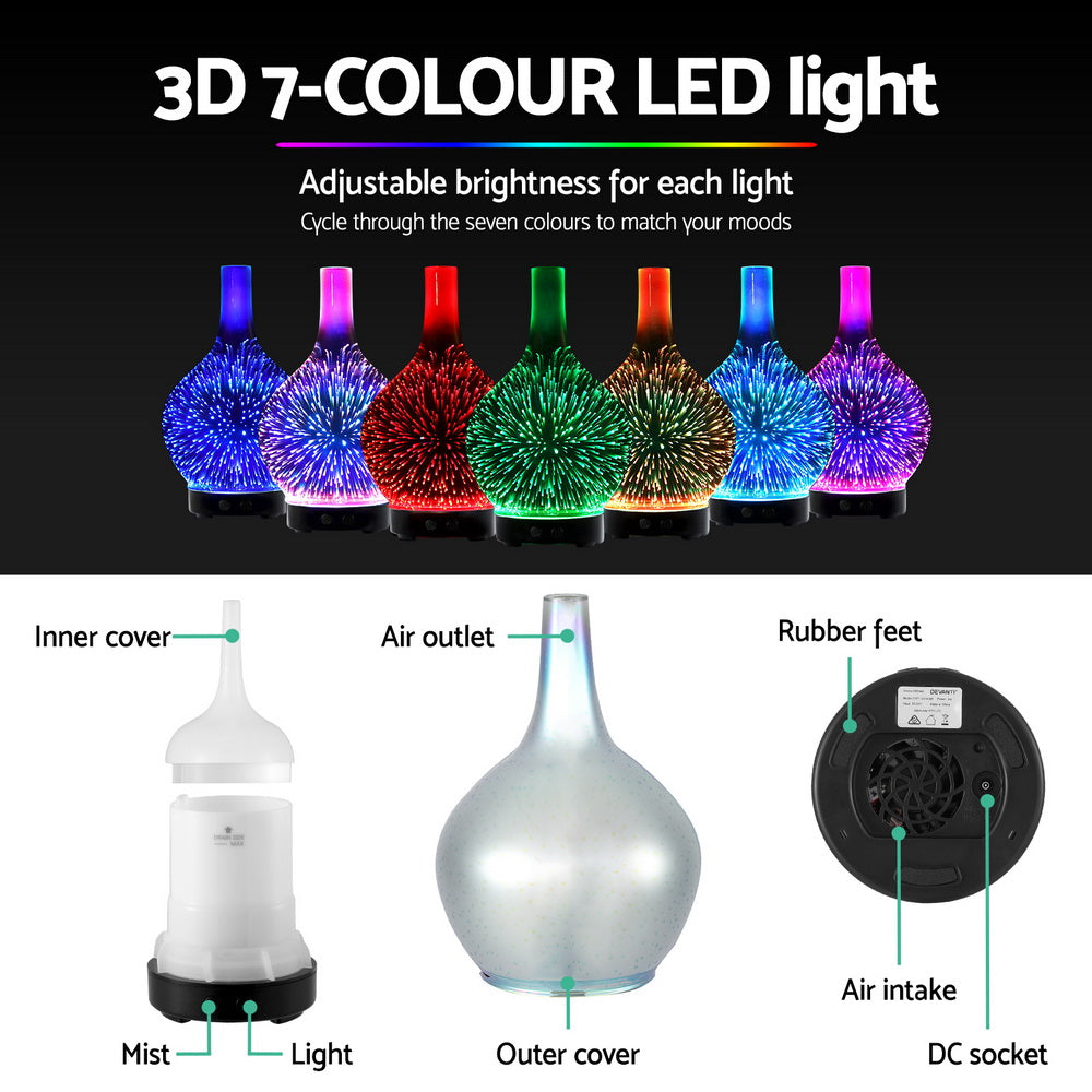 Devanti Ultrasonic Aroma Aromatherapy Diffuser 3D Light Oil Firework Humidifier Devanti